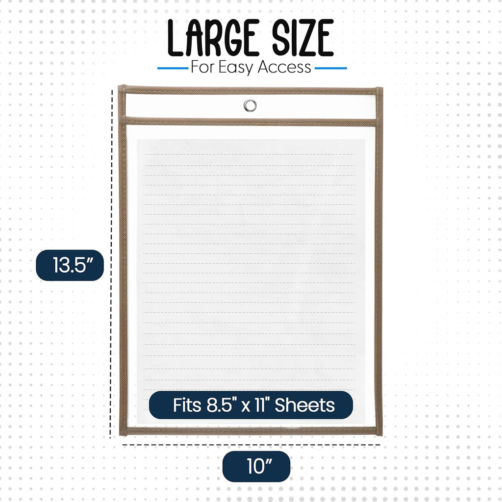 Essex Wares - 6 Pack, Tan, Durable Water-Resistant Dry Erase Pocket Document Protectors, 10" Wide x 13.5" Tall - Dry Erase Clear Plastic Sleeves - Reusable & Easy Erase Plastic Invoice Holders