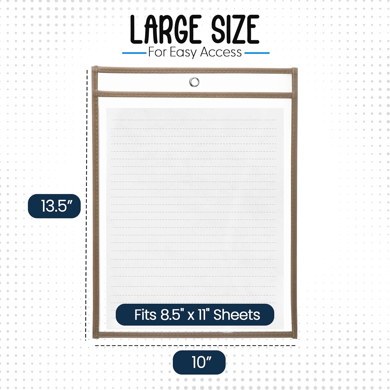 Essex Wares - 6 Pack, Tan, Durable Water-Resistant Dry Erase Pocket Document Protectors, 10" Wide x 13.5" Tall - Dry Erase Clear Plastic Sleeves - Reusable & Easy Erase Plastic Invoice Holders