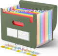 Sooez Accordion File Organizer, 13 Pockets Expanding File Folder, Portable Monthly Paper Bill Tax Receipt Organizer, Letter A4 Size Document Holder with Blank Labels