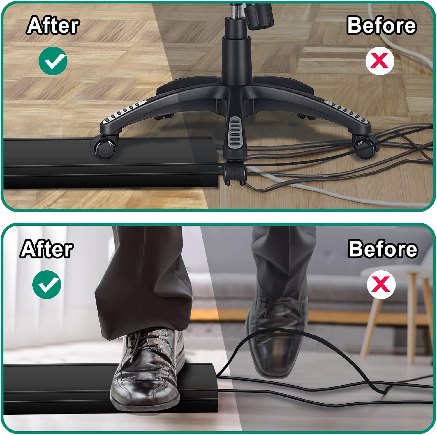 Eapele 4 ft Floor Cord Cover Heavy Duty Cable Protector, Easy to Unroll, Prevent Trip Hazard for Home Office or Outdoor Settings (Black)