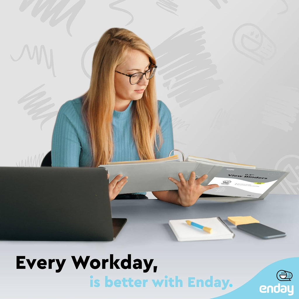 ½ Inch 3 Ring Binder Grey, .5 Inch Round Ring Clear View Cover with 2 Inside Pockets Binders, Colored School Supplies Binders, Also Available in Pink, Red, Green, Blue, and Purple (6 PC) – by Enday