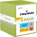 3 Ring Binder Green, 1 Inch, 1” Clear View Cover with 2 Inside Pockets Round Ring Binder, Colored School Supplies Binders, Also Available in Pink, Blue, Purple, Grey, and Red (6 PC) – by Enday