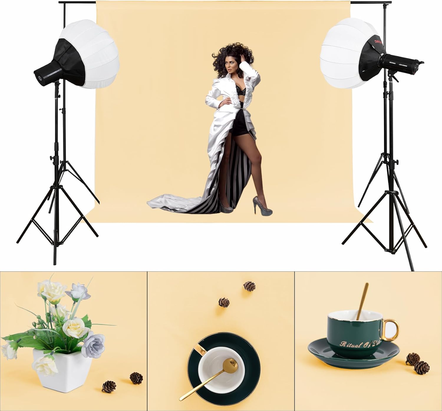 Joccun 6X9FT Champagne Backdrop Background for Photography,Polyester Backdrop Curtain Background Screen for Photography,Photoshoot,Video Recording,Studio(6X9ft,Champagne)
