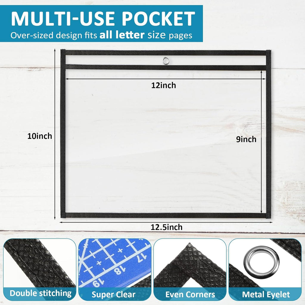 Yunsailing 80 Pack Dry Erase Pockets Job Ticket Holders Black Clear Reusable Dry Erase Shop Order Holder Plastic Ticket Pocket Protector Sleeves for Work Office Organization(12.5'' X 10'',Horizontal)
