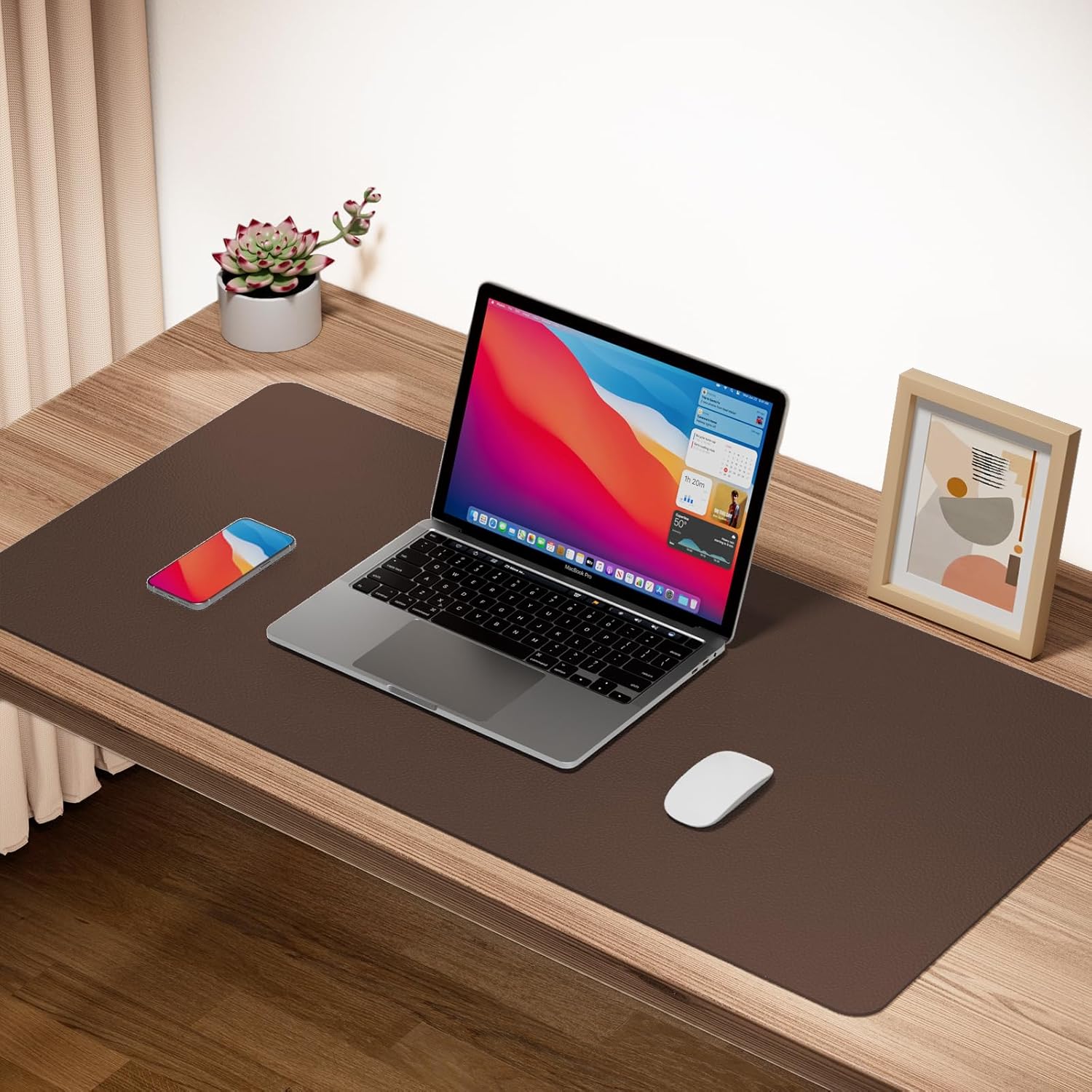 Boutilon Leather Desk Pad Protector,Non-Slip Mouse Pad,Laptop Desk Pad,Office Mouse Mat,Waterproof Leather Desk Blotter,Desk Writing Pad for Office and Home (M-Coffee,30"x14")