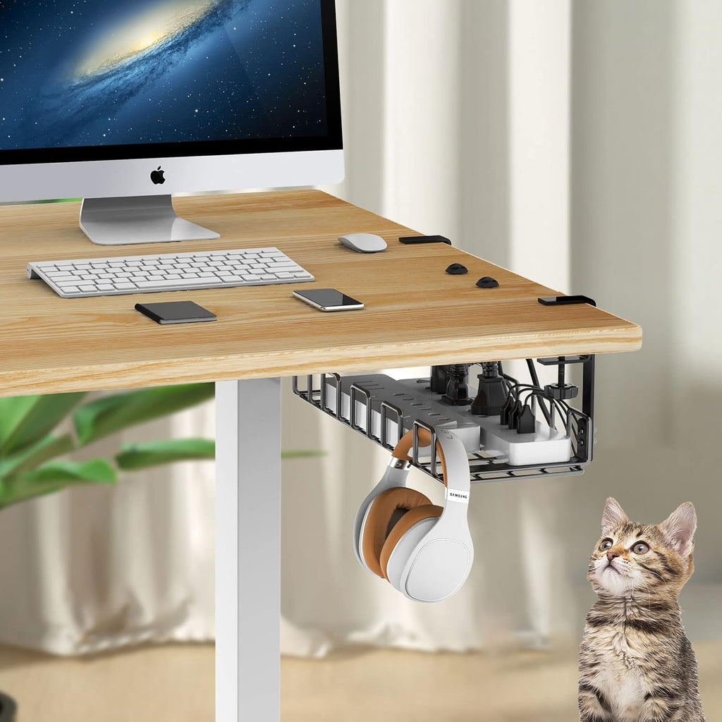 REFLYING Under Desk Cable Management Tray, L 15.7'' W 6.3'' No Drill Steel Desk Cable Organizers, Wire Management Tray