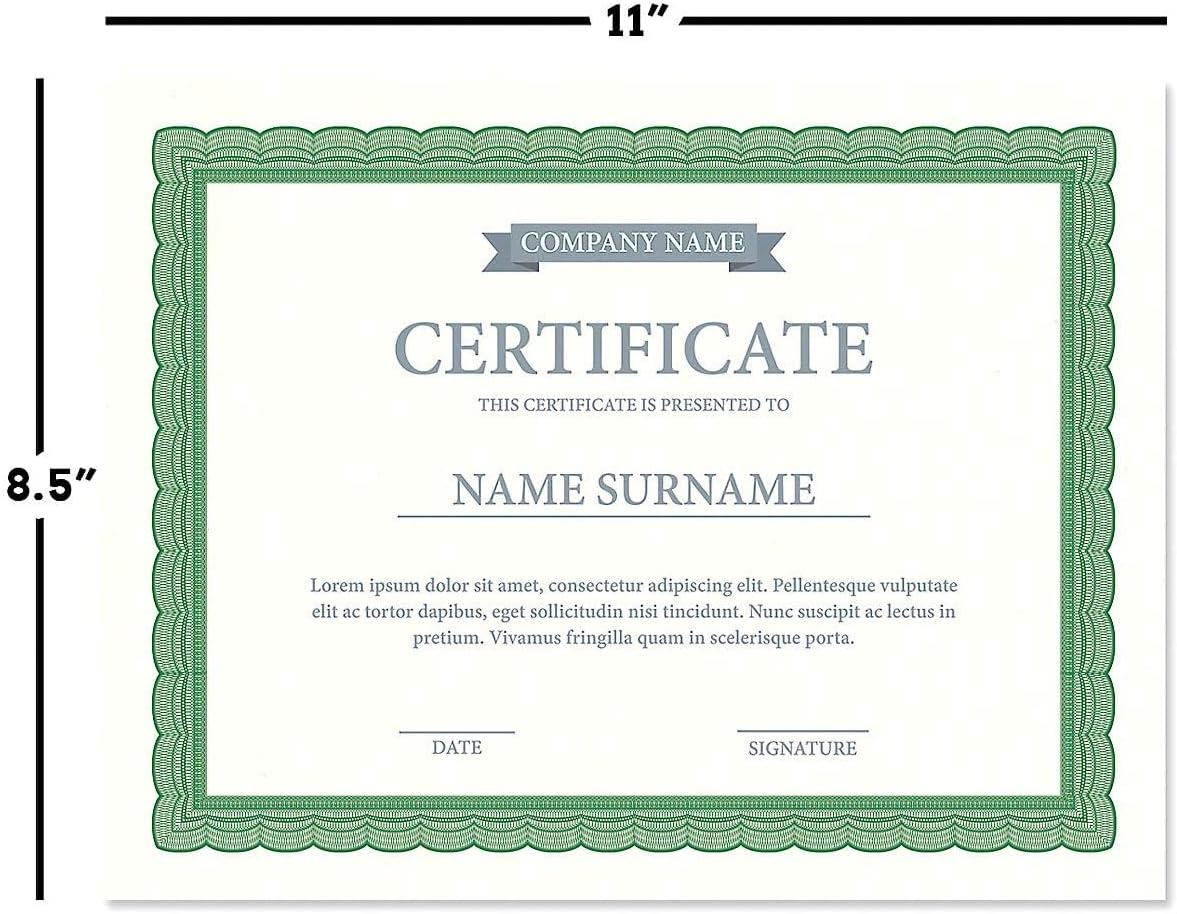 Executive Green & White Parchment Certificate Papers - Pack of 25, Laser & Inkjet Printer Compatible, For Office, Business Awards, Graduation, School Diplomas, 8-1/2" x 11" on 60 lb. Text Stock