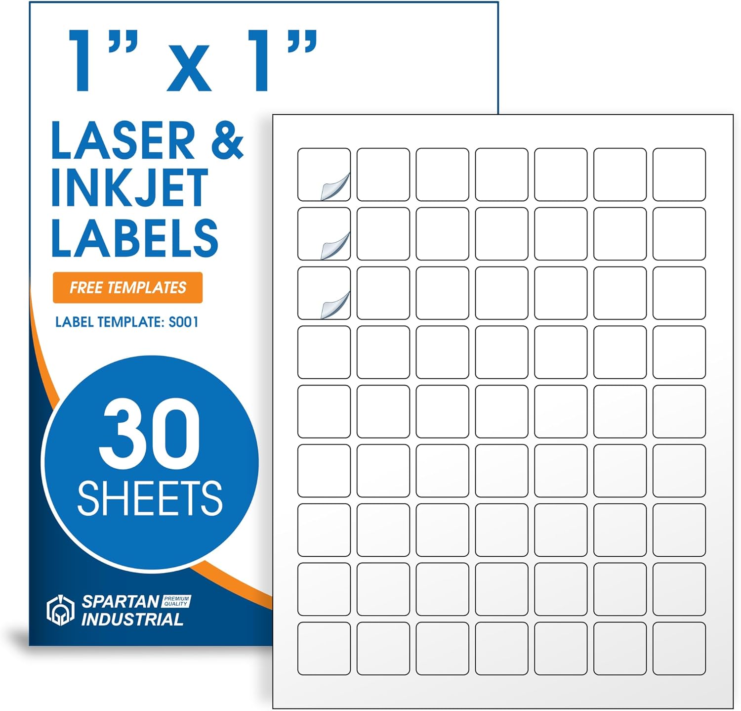 1" X 1" Square Printable Labels Compatible with Inkjet and Laser Printers - 30 Sheets, 1890 Matte White Paper Stickers for QR Codes, Barcodes, and Price Tags - Spartan Industrial