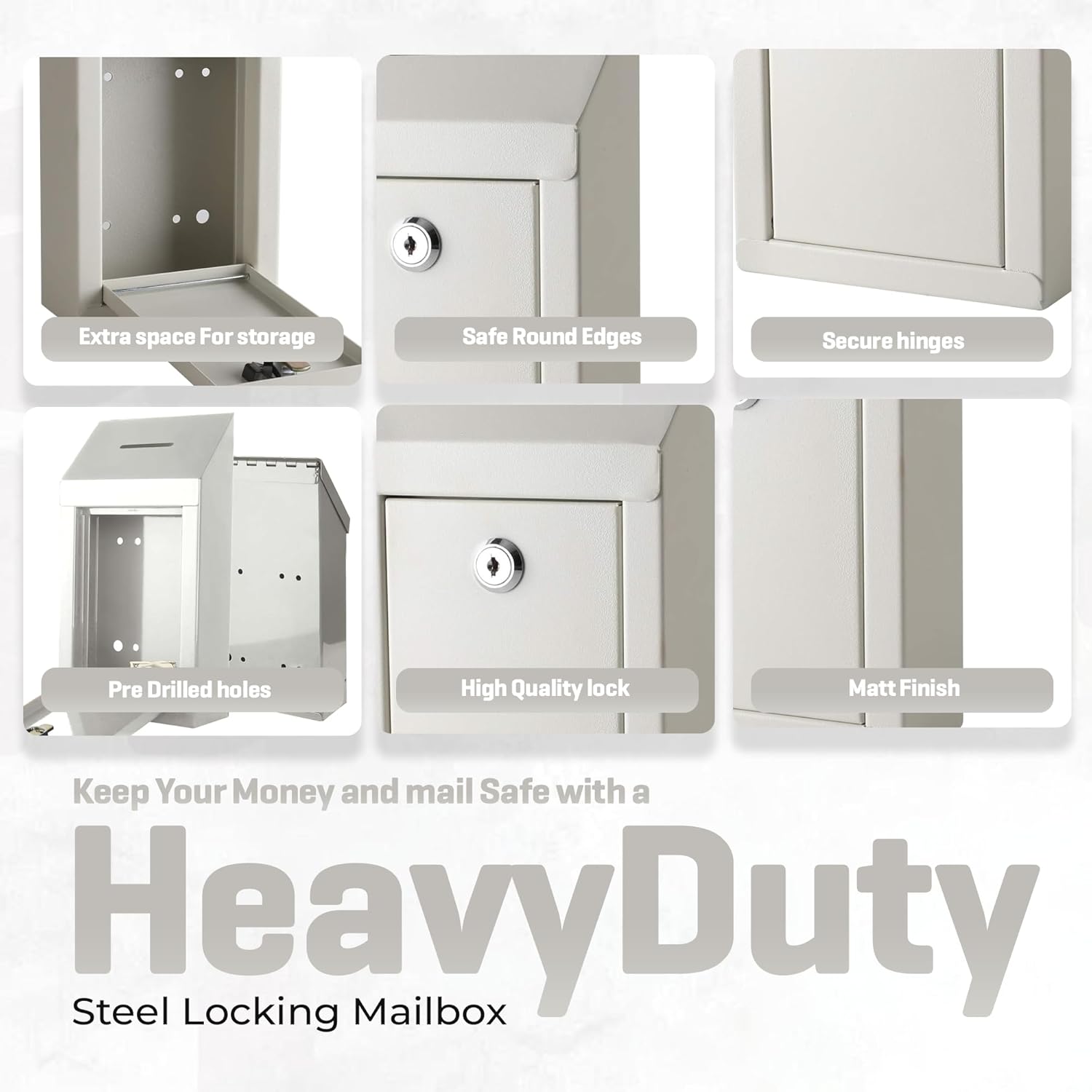 Metal Donation Box-Suggestion Box with Slot and lock-Cash Lock box for Money-Secure Drop Box-Comment and ballot voting box-comes with pre-drilled holes for easy wall mounting 10 X 6 X 2.5"(Off White)