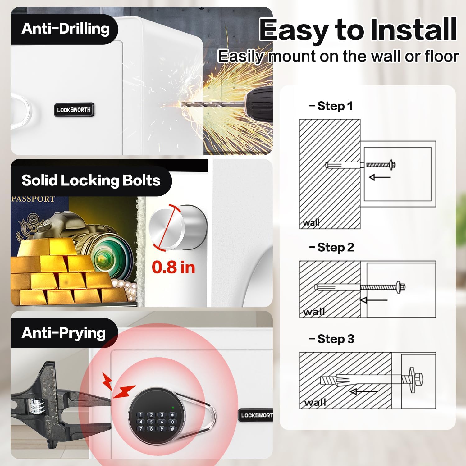 Safe for Home, 1.0 Cubic Feet Small Safe with Removable Shelf, Alarm System, Digital Electronic Security Money Box for Cash, Document, Home, Office, Hotel Use, White, 9.84"D x 13.78"W x 9.84"H