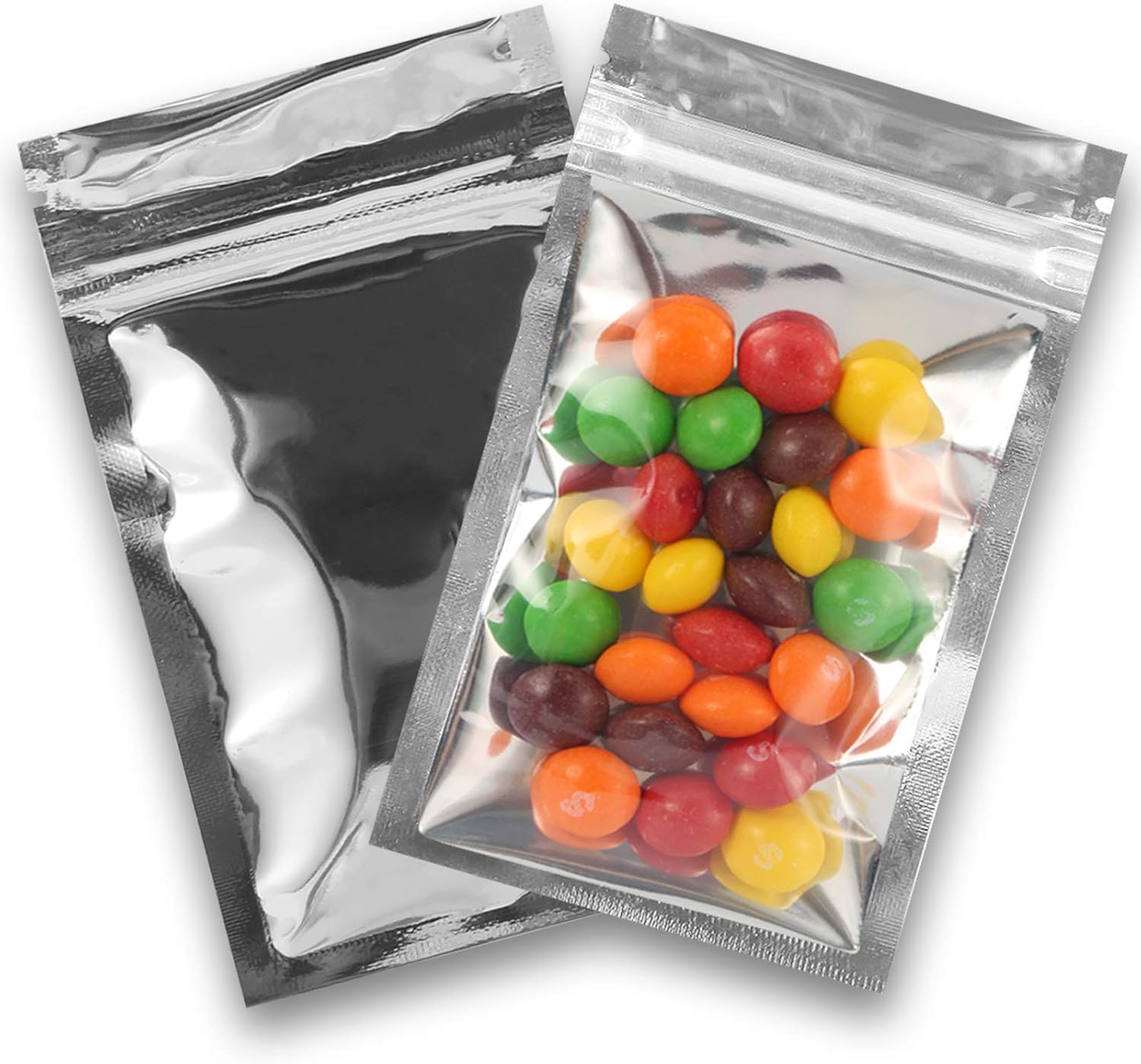 Resealable Mylar Bags | 100 Pcs 3.3 X 5.5 Inch | Smell Proof Bag Heat Seal Cute Packaging Foil Food Sealable Small Front Clear Plastic Silver for Storage Candy Beef Jerky Jewerly Product
