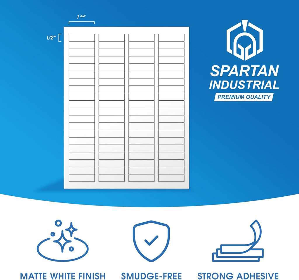1 3/4" X 1/2" Matte White Return Address Labels Compatible with Inkjet and Laser Printers - 500 Sheets, 40000 Small Printable Stickers for Mailing, Barcodes, Organization - Spartan Industrial