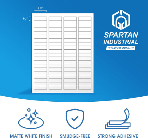 1 3/4" X 1/2" Matte White Return Address Labels Compatible with Inkjet and Laser Printers - 30 Sheets, 2400 Small Printable Stickers for Mailing, Barcodes, Organization - Spartan Industrial