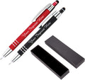 ExpressDesigns™ - Personalized Pens Gift Set - 2 Pack of | LED Flashlight Soft Touch Metal Pens w/gift box | Luxury Ballpoint Pen Custom Engraved with Name or Message | Light Up Pens (Black - Red)