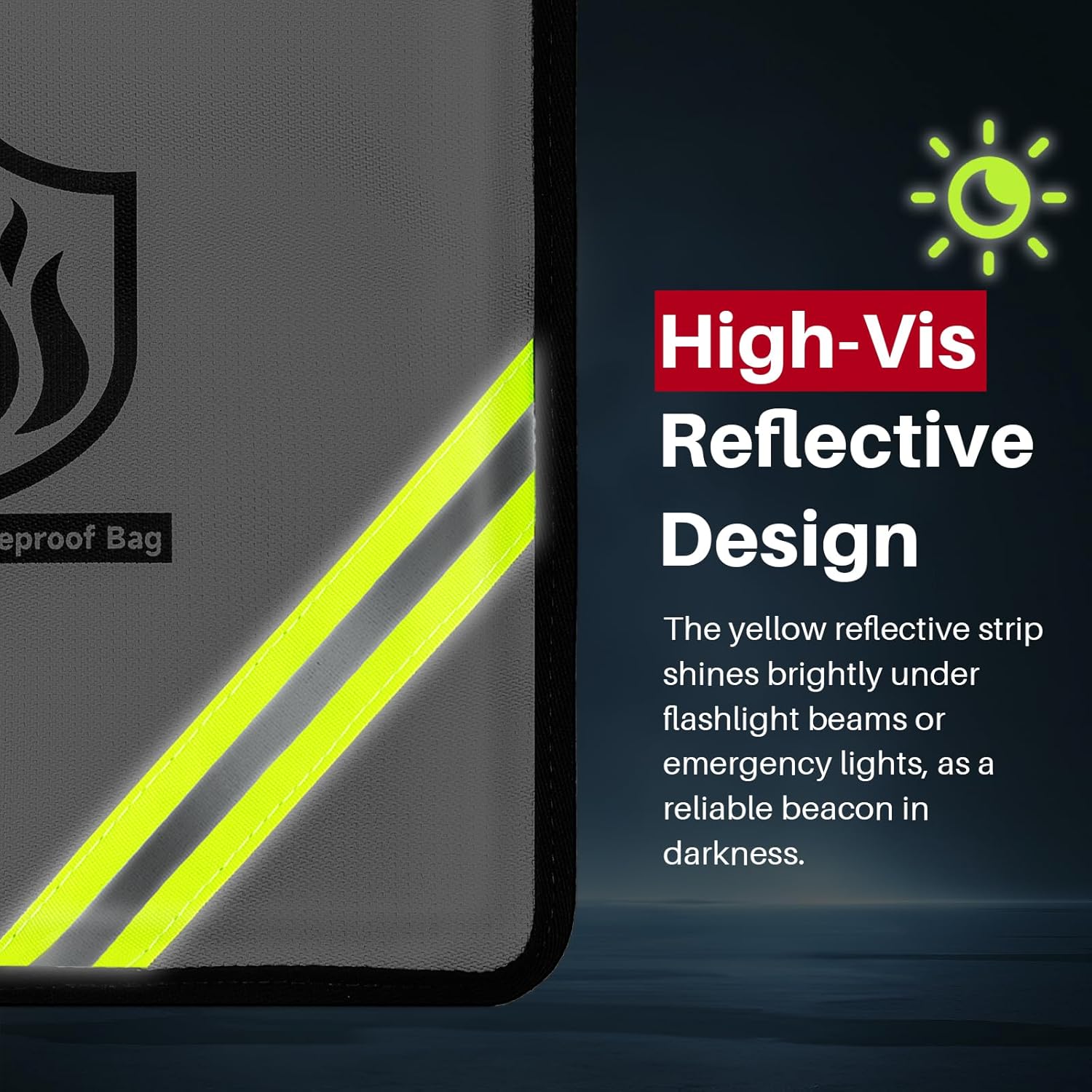 Fireproof Document Bag, 15 x 11 Inch Waterproof Documents Holder 2000℉ Safe for Important File Money Cash Legal Papers, Two Pockets Dual Zippered File Bag with Hand-held Strap & Reflective Strip