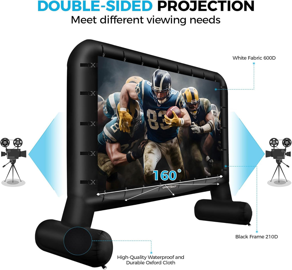 16FT Inflatable Outdoor Movie Screen, Blow up Projector Screen Outdoor with Air Blower, Movie Screens for Backyard with one Piece Design, Front & Rear Projection, Easy Set up