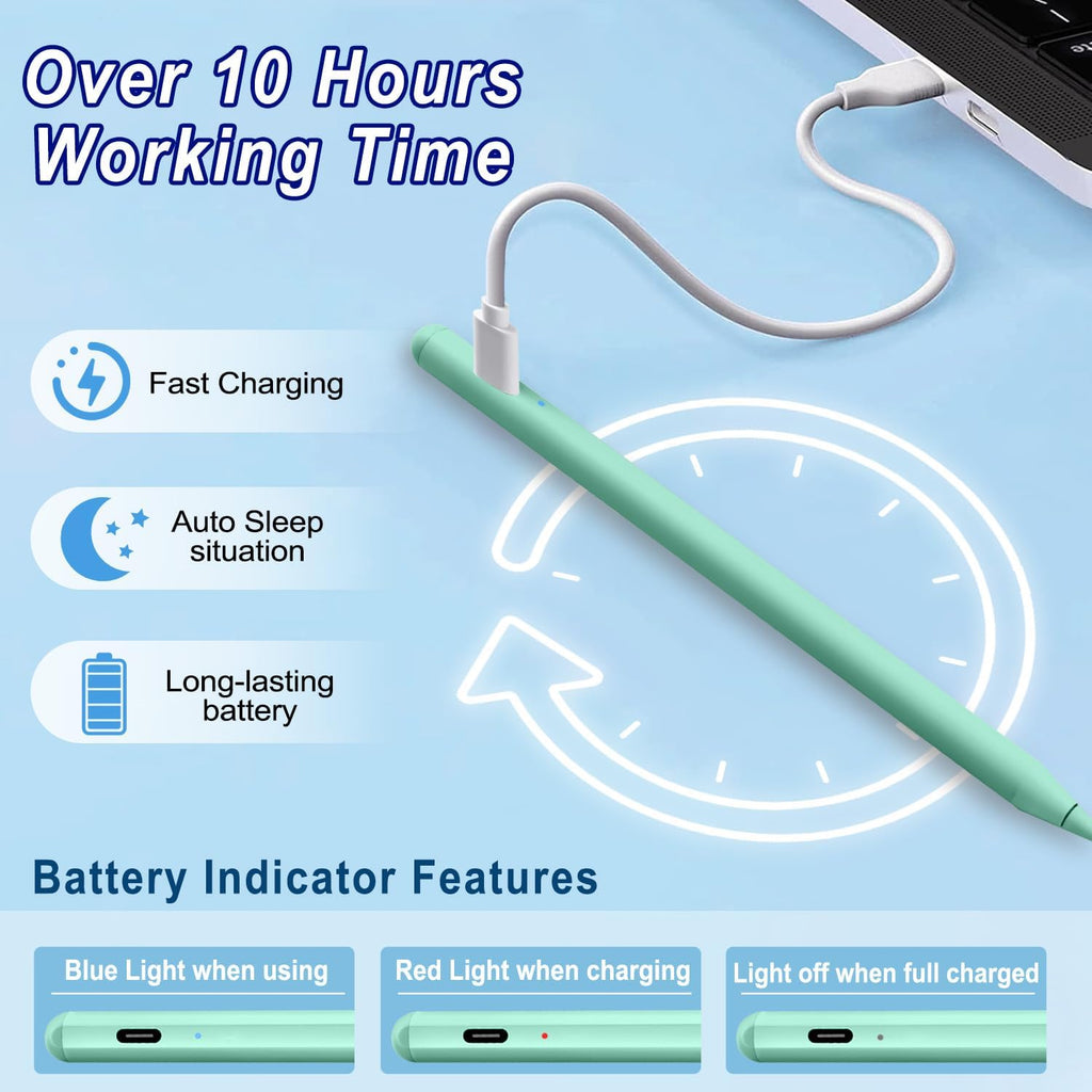 Stylus Pen for iPad Apple: Fast Charge for iPad Pencil Apple Pen with Palm Rejection Tilt Sensitivity - Pen for i-Pad 10/9/8/7/6, i-Pad Pro 12.9"/11"/13" M4, iPad mini 6/5, iPad Air 5/4/3/M2 Green