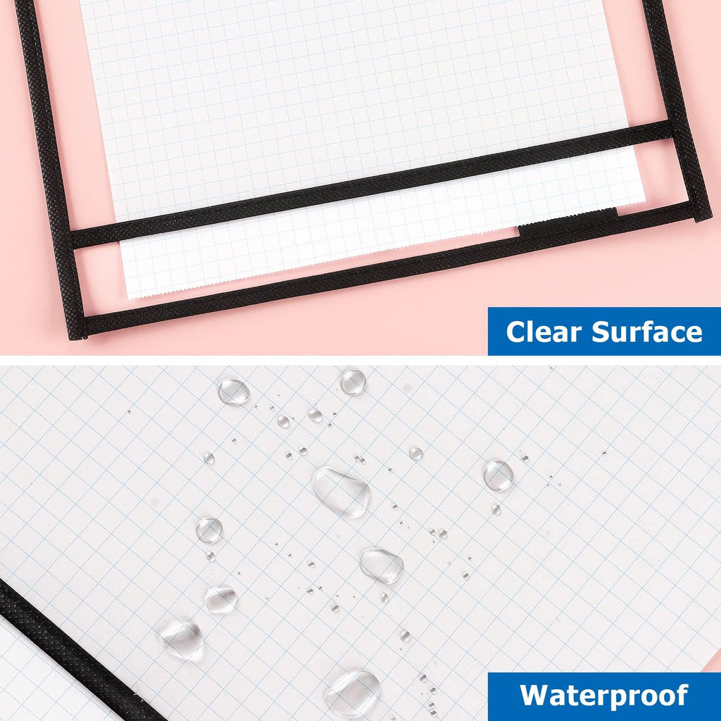 Tamaki 8 Pack Dry Erase Pockets Sleeves with Rings, 10 x 14 Inch Ticket Holders Clear Plastic Sheet Protectors for Teacher Classroom Supplies, Black