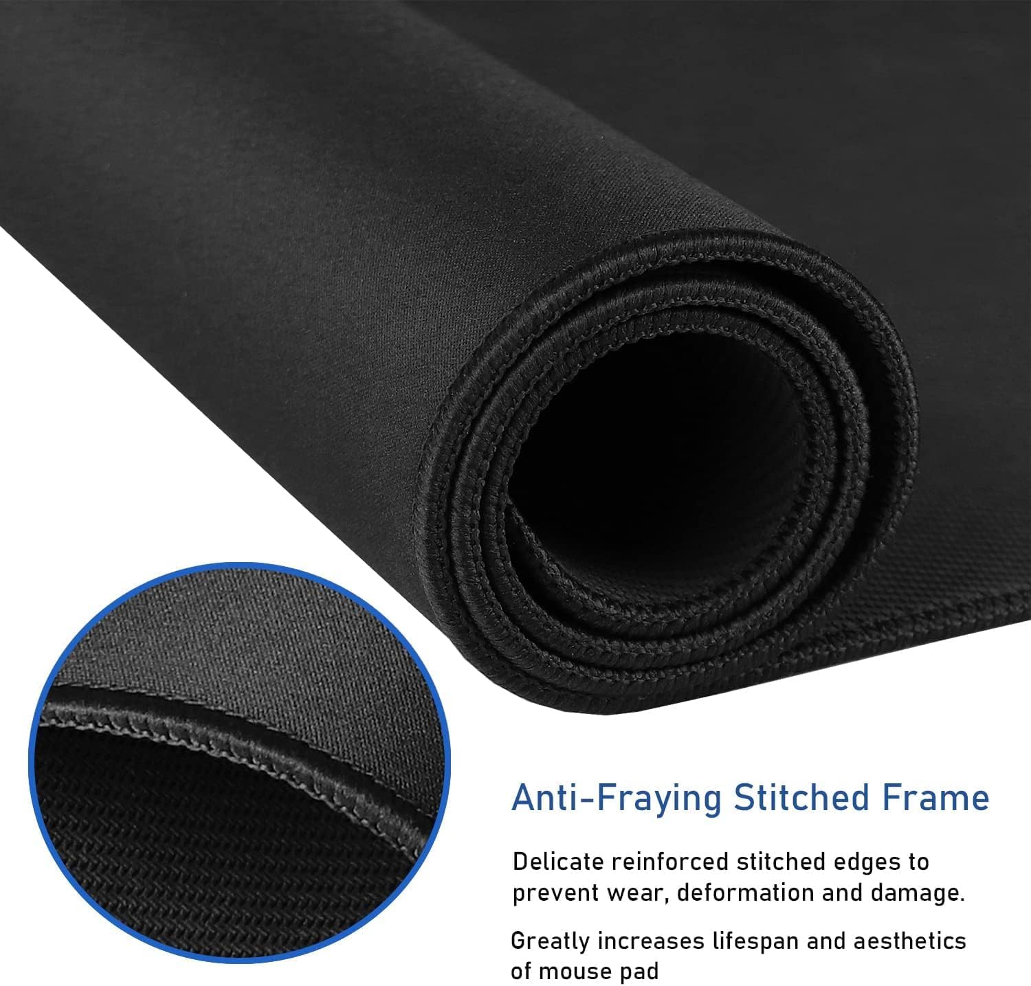 Gaming Mouse Pad, Large Desk Mouse Pad with Stitched Edges,(35.4X15.7In) Durable Non-Slip Natural Rubber Base, Waterproof Computer Keyboard Pad Mat for Esports Pros/Gamer/Desktop/Office/Home, Black