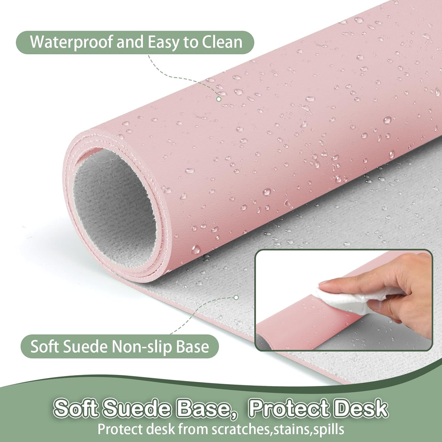 Boutilon Leather Desk Pad Protector,Non-Slip Mouse Pad,Laptop Desk Pad,Office Mouse Mat,Waterproof Leather Desk Blotter,Desk Writing Pad for Office and Home (XL-Light Pink,35.4"x 15.7")