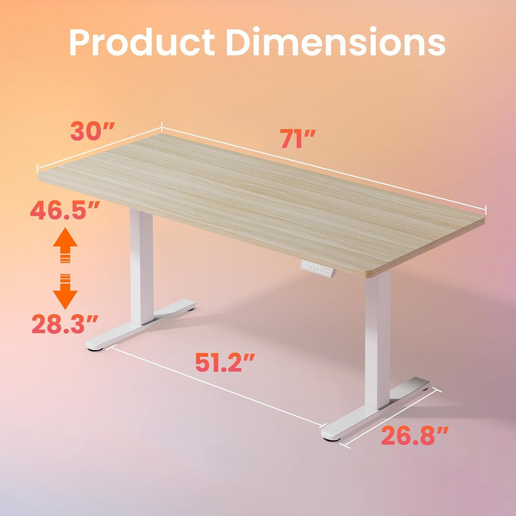 HUANUO 71 x 30 inch Electric Standing Desk Adjustable Height, 4 Memory Height Settings, Sit Stand Up Desk for Home Office & Computer Workstation, LightWalnut