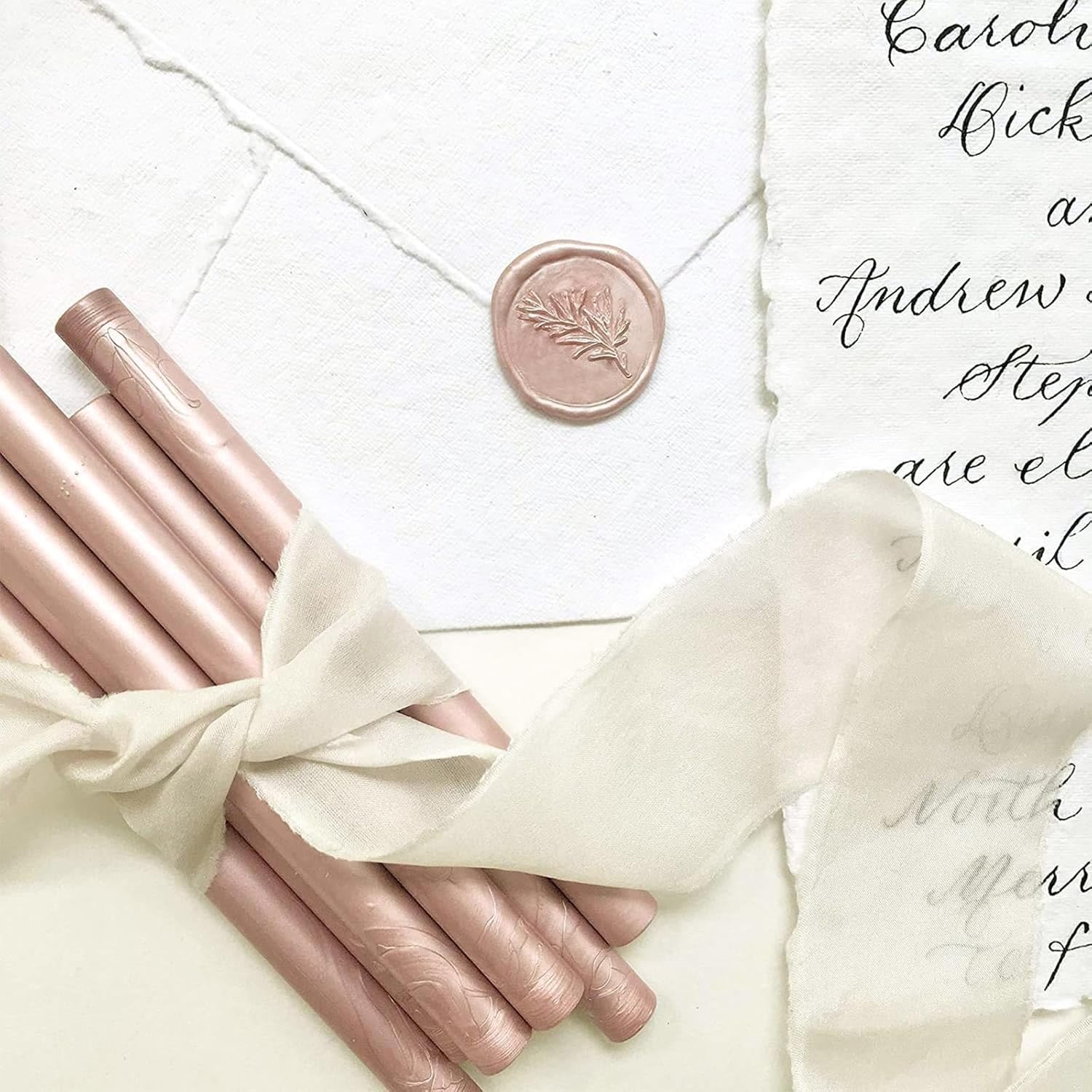 UNIQOOO Metallic Champagne Rose Glue Gun Sealing Wax Sticks for Wax Stamp, Wedding Invitation, Card Envelope, Snail Mail, Wine Package, Gift, Pack of 8
