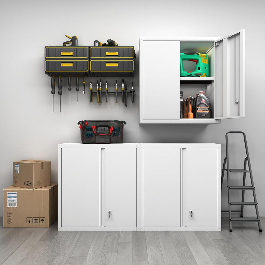 GREATMEET Locking Metal Wall Cabinet, Metal Wall Cabinets for Garage, Wall Mount Cabinet with Lock, Upper Cabinets Wall Mounted, Hanging Utility Cabinet with Adjustable Shelf