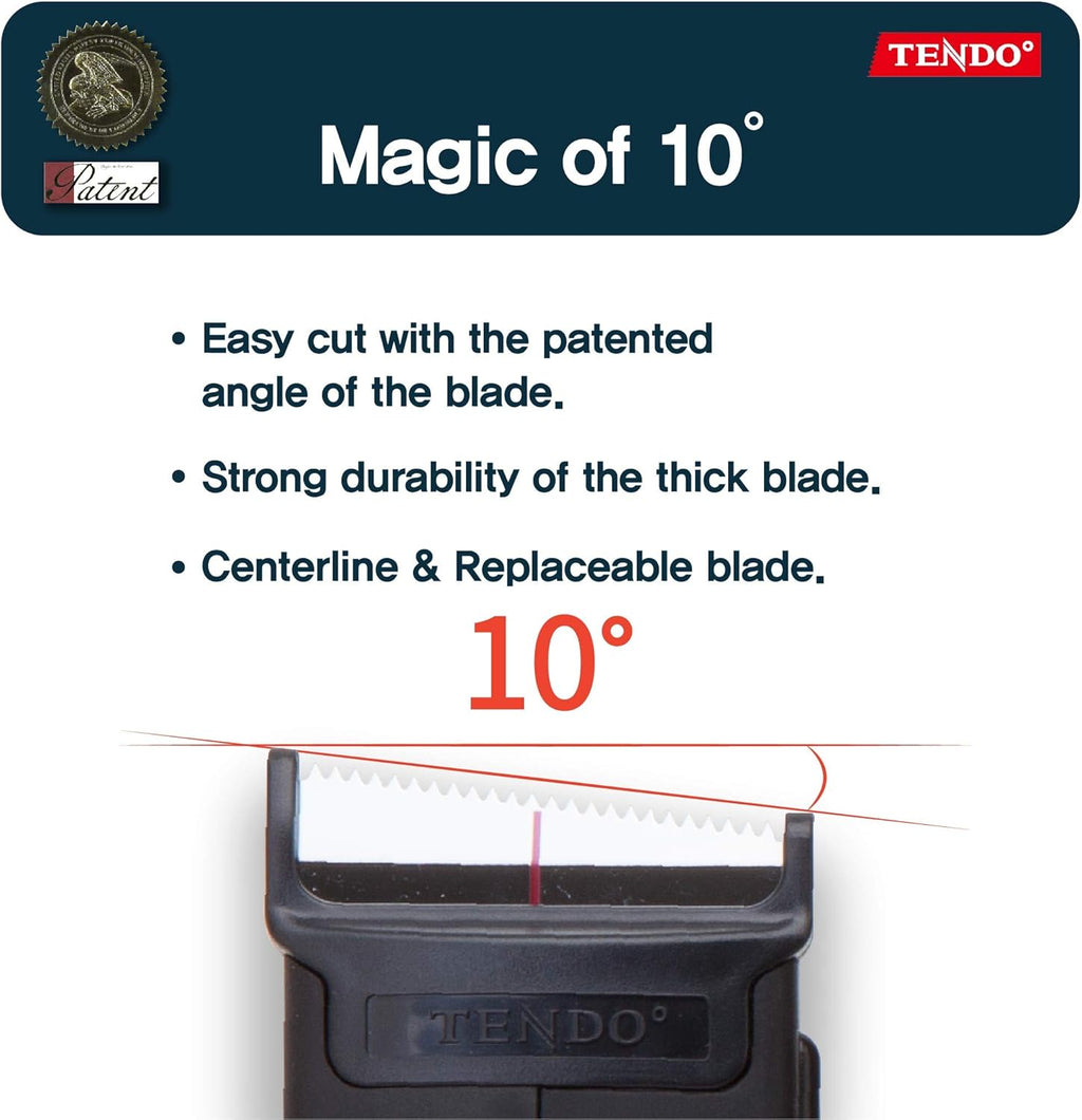 Heavy Duty Shipping Tape Dispenser: TENDO° Essential Line – Reusable, Replaceable, Eco-Friendly 2’’ Master Piece Dispenser with Patented 10° Sloped Chromium Blades - P-1200 (3th Gen.)_Black