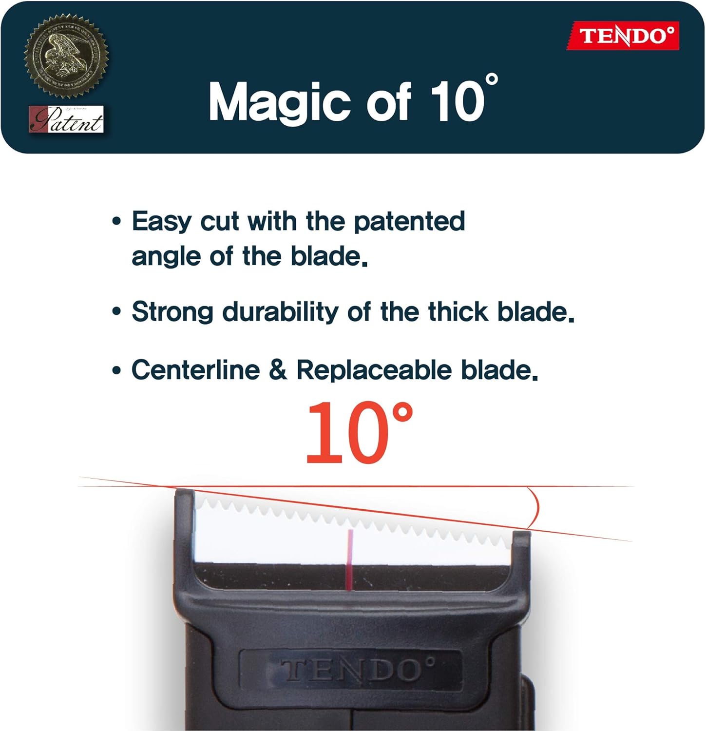 Heavy Duty Shipping Tape Dispenser: TENDO° Essential Line – Reusable, Replaceable, Eco-Friendly 2’’ Master Piece Dispenser with Patented 10° Sloped Chromium Blades - P-1200 (3th Gen.)_Black