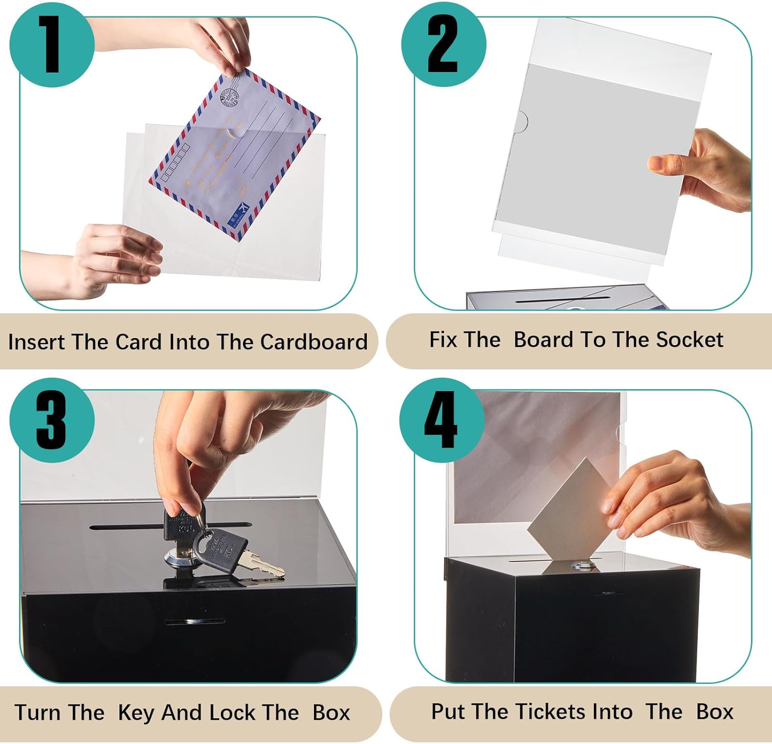 Sweetude 2 Pack Acrylic Donation Box with Lock Tall Tip Jars 8.2 x 6.7 x 5 In Suggestion Ballot Box with Sign Holder Large Locking Raffle Voting Container for Fundraising Ticket Collection(Black)