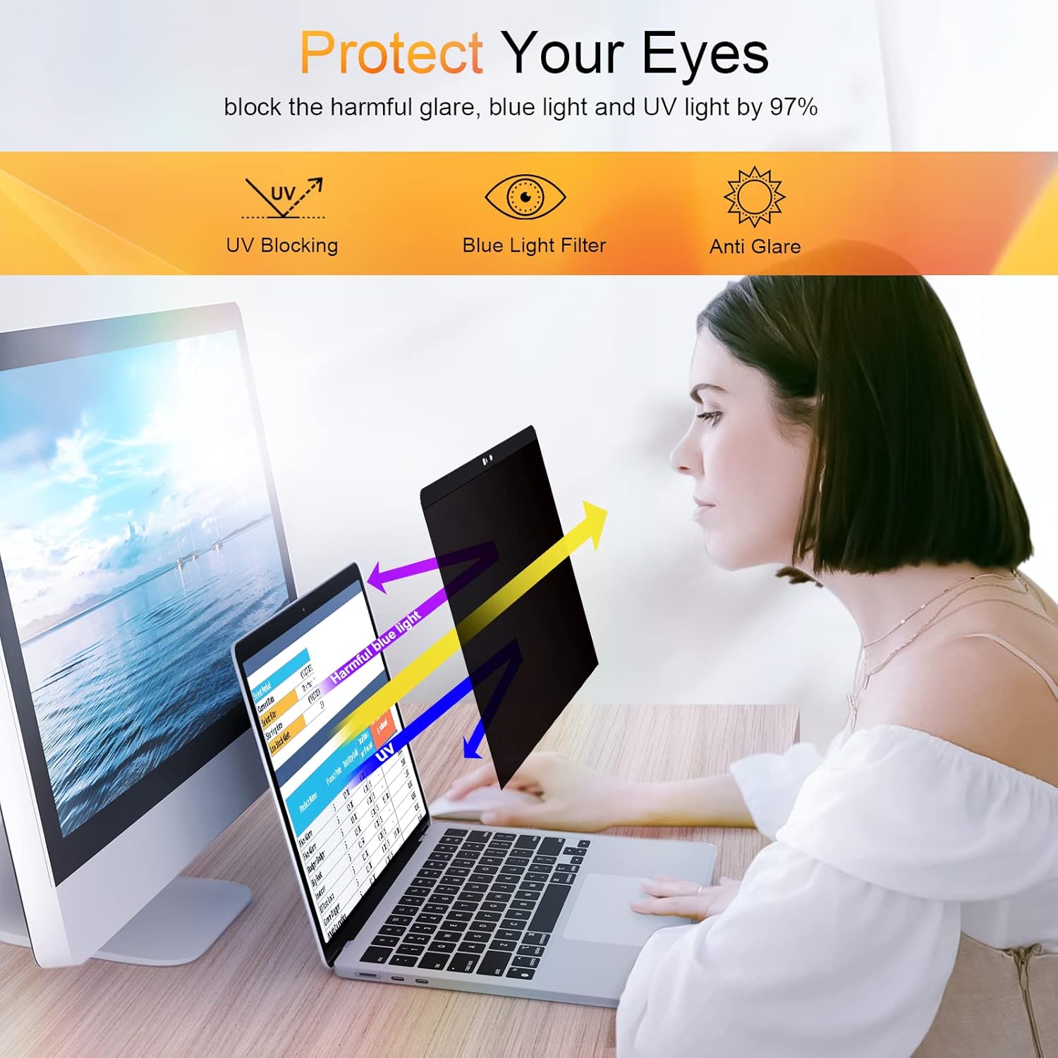 Magnetic Privacy Screen for MacBook Pro 13 Inch(2016-2022, M1, M2), Anti Glare Blue Light Filter with Camera Cover, Anti Spy Laptop Screen Protector