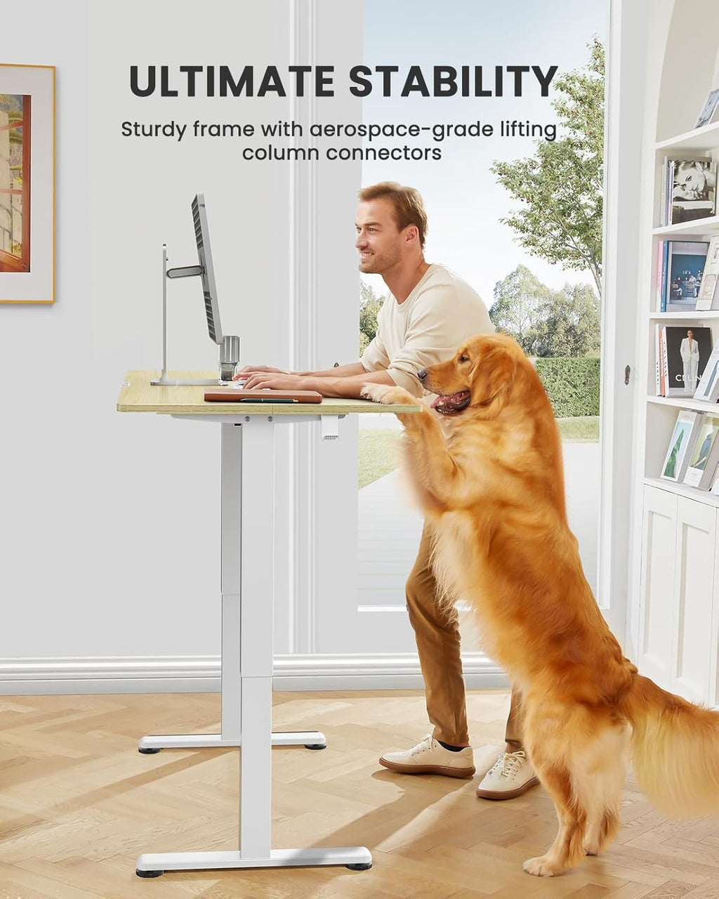 ErGear Height Adjustable Electric Standing Desk, 63 x 28 Inches Sit Stand up Desk, Large Memory Computer Home Office Desk with Two-Piece Desktop (Natural)