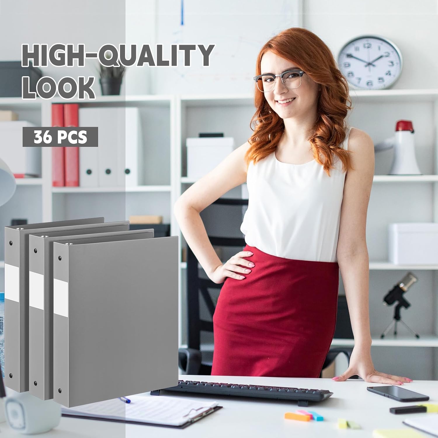36 Pcs 1 Inch 3 Ring Plastic Binder Flexible Binders Bulk Fits Letter Size 8.5'' x 11'' Paper Holds up to 225 Sheets with 1 Pockets Versatile Binder for School Office Home (Gray)