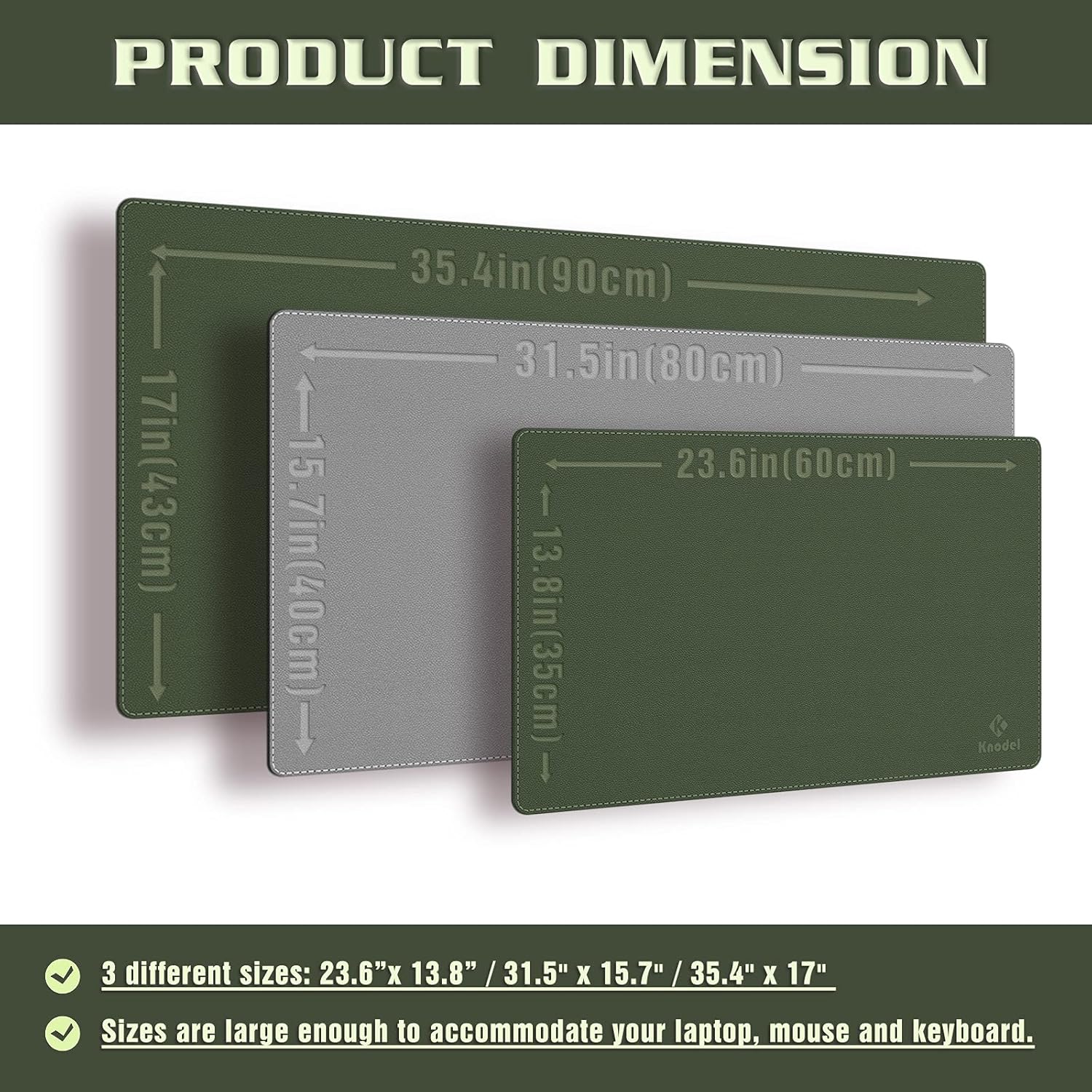 K KNODEL Desk Mat, Blotter, Dual-Sided Office Desk Pad, Waterproof Desk Mat for Desktop, Desk Blotters, PVC Leather Pad Protector (Dark Green, 31.5" x 15.7")