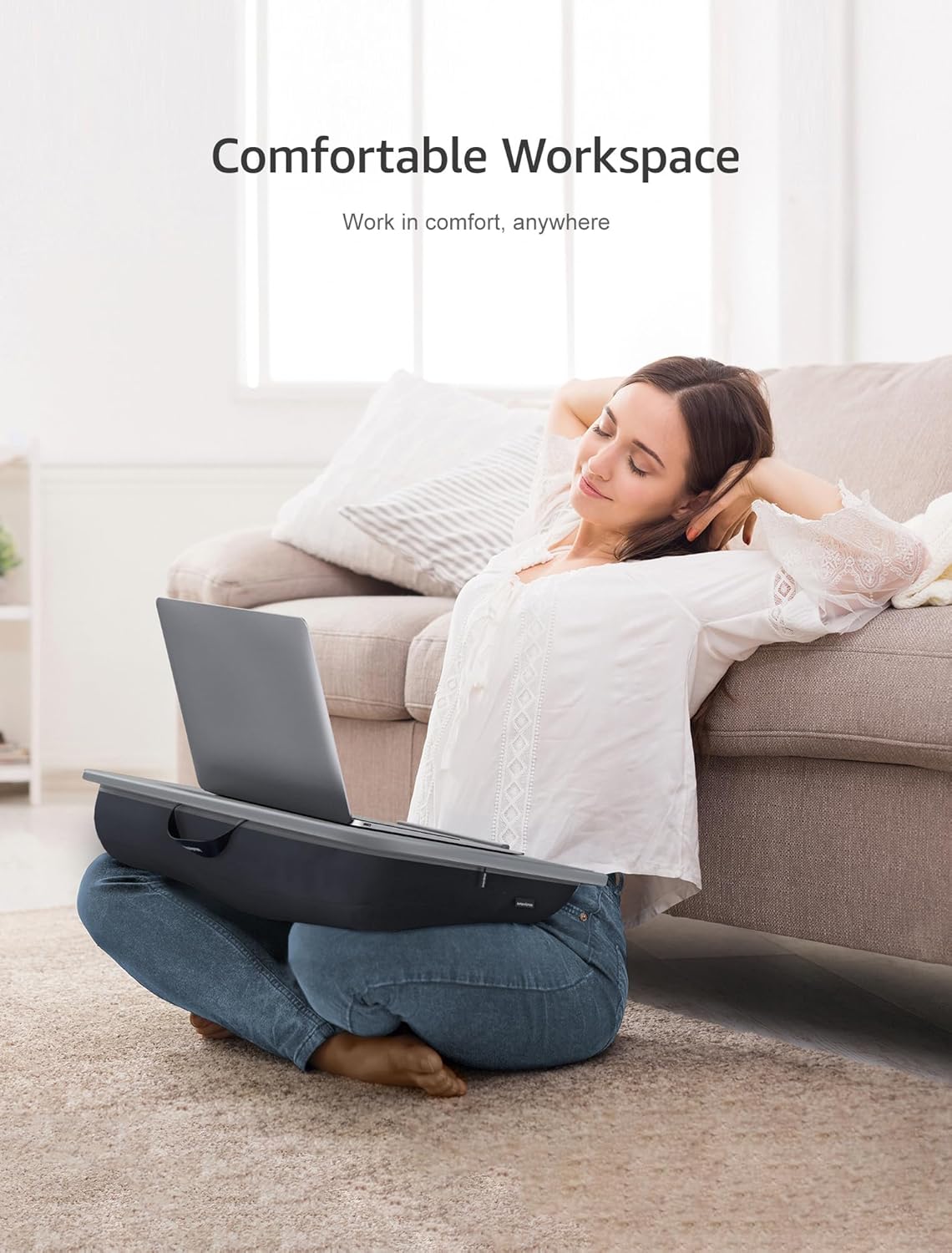 Istudyniture Lap Desk with Washable Cushion – Fits up to 17-Inch Laptops – Portable Laptop Desk & Stand – Bed desks & Tray for Writing, Reading, Working, Gaming on Bed, Couch, Floor – Large, Grey