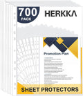 Sheet Protectors, HERKKA 700 Pack Heavy Duty Clear Plastic Page Protectors Sheet Reinforced 11-Hole Fit for 3 Ring Binder Fits Standard 8.5 x 11 Paper, 9.25 x 11.25 Top Loaded, Acid Free