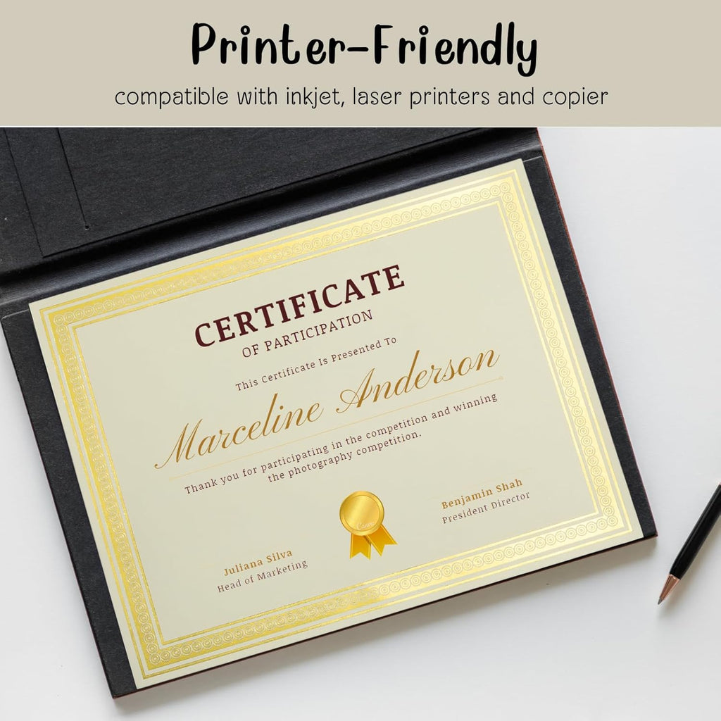 100 Count Certificate Paper 8.5 x 11 for Printing,Blank Gold Foil Border,Award Certificate Paper for Business,Graduation Diploma,School and Achievement (Ivory)