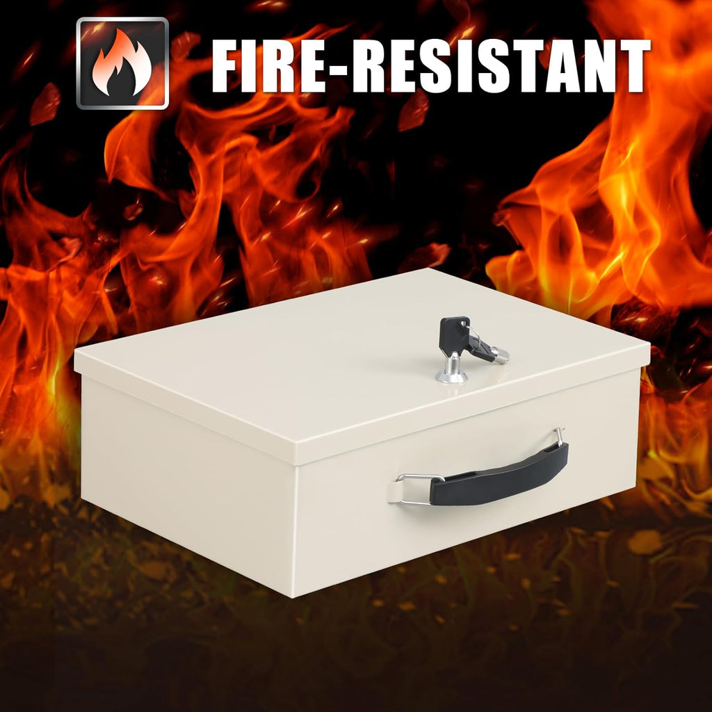 xydled Fire Resistant Safe Fire Safe Box with Key Lock for Home Office Security Storage for Valuables Documents,13.2"x 11"x 5.1" Inch,White