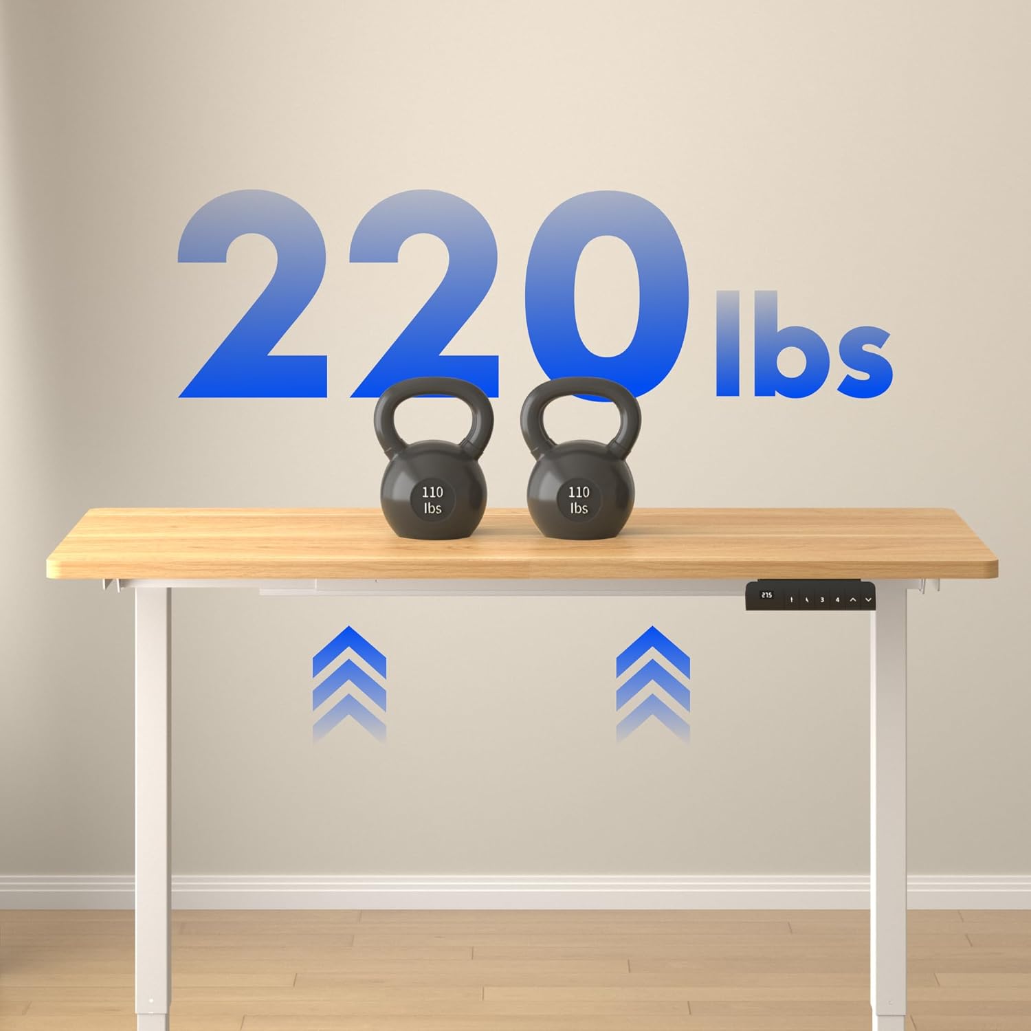 FLEXISPOT E3 Dual Motor Electric Standing Desk, 48x30 Inch Whole-Piece Board, Height Adjustable, Modern Style, White Frame + Maple Desktop, 4 Customizable Height Settings, 5-Year Warranty