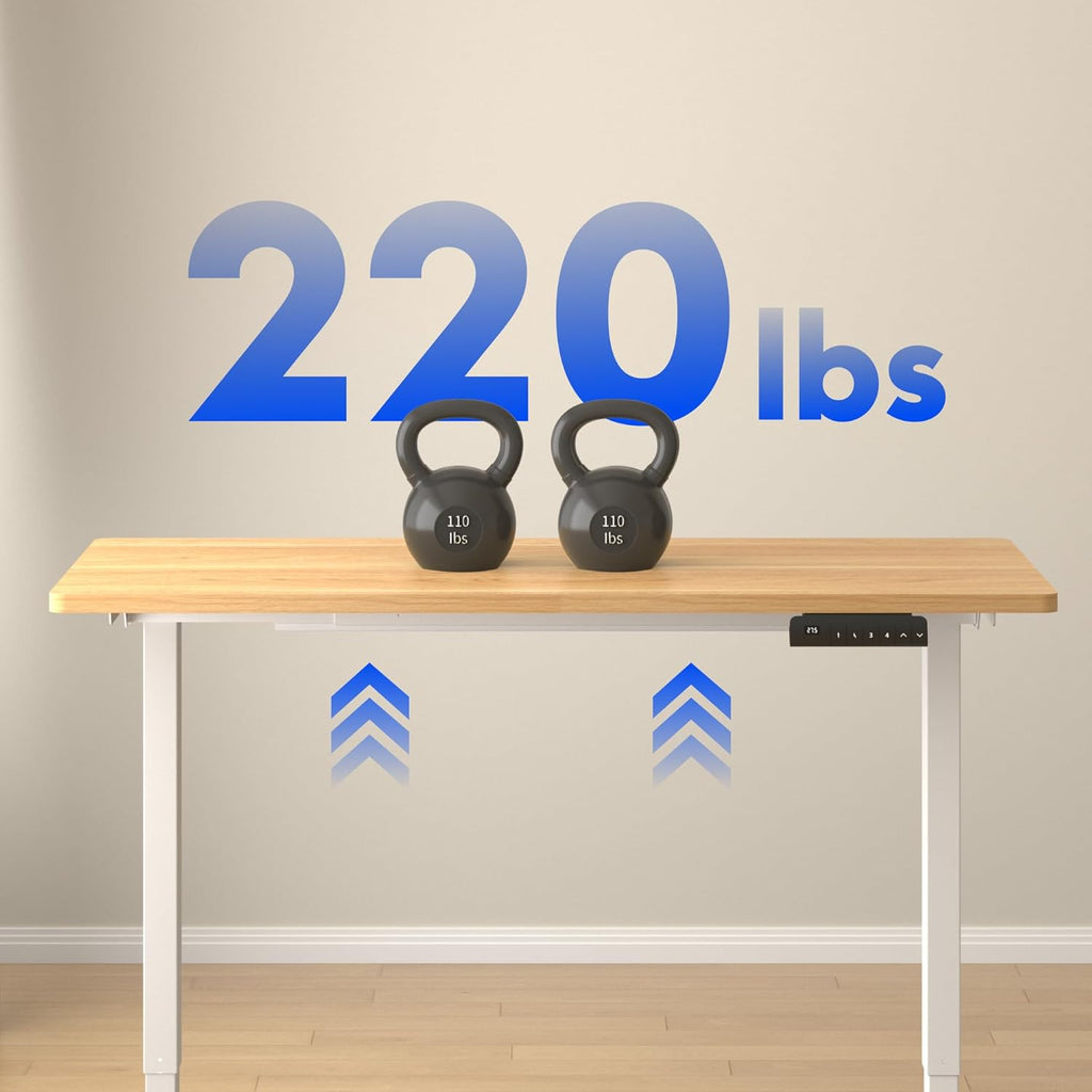 FLEXISPOT E3 Dual Motor Electric Standing Desk 48x24 Inch Whole-Piece Board Height Adjustable Electric Sit Stand Desk (White Frame + Maple Desktop, 2 Packages)