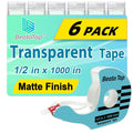 Tape, Invisible Tape, 6 Rolls + 6 Refillable Dispensers, Matte Finish, Writable, 1/2 in x 1000 in, Transparent Tape, Clear Tape for Gift Wrapping Paper, Christmas