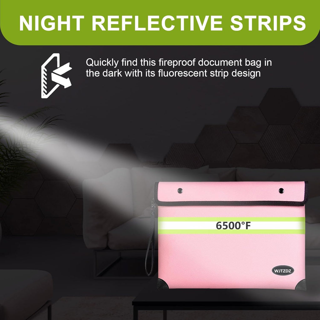 6500°F Fireproof Document Bag,Upgraded Fireproof/Waterproof Money Bag with Zipper/Reflective Strip,Storage Pouch for A4 Letter Size Document,Cash,Cell Phone,Passport