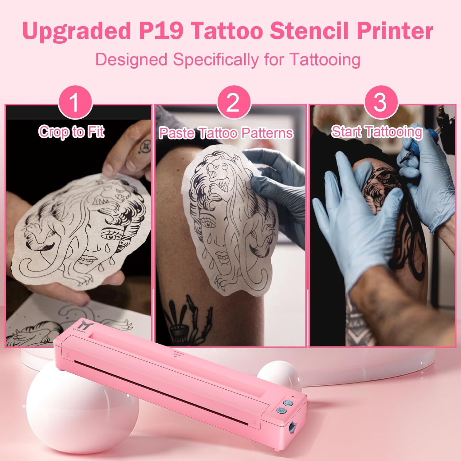 P19 Wireless Tattoo Stencil Printer Bluetooth Thermal Temporary Tattoo Transfer Printer Machine Kit for Tattoo Artists & Beginners