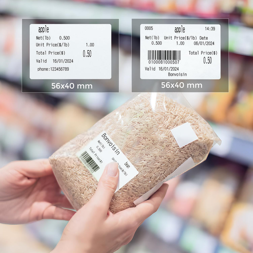 Bonvoisin Printing Scale Label Rolls, 58 X 40 mm, Barcode Label, 12 Rolls Per Case