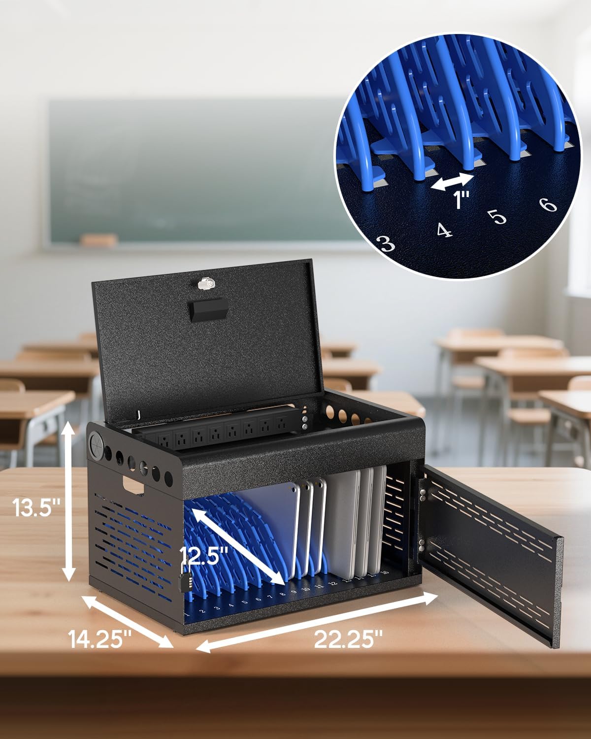 16-Device Charging Station for Chromebooks & Tablets - Laptops Storage and Charging Station with Lockable & Removable Door, Cable Management, and Charger Organization