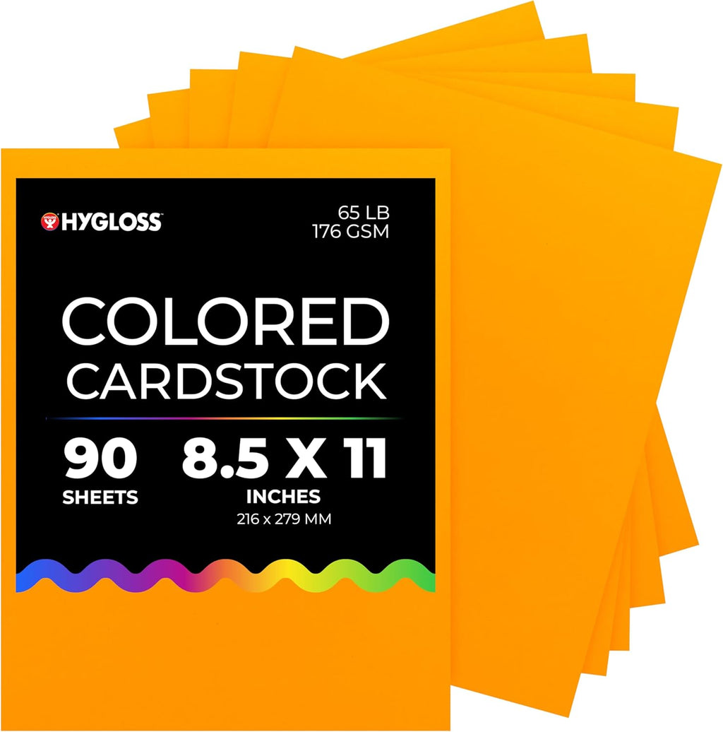 Hygloss Light Orange Bright Colored Cardstock - 8.5x11-Inch, 90 Sheets, 65 lb/ 176 gsm, Fade-Resistant, Acid-Free Color Card Stock Paper