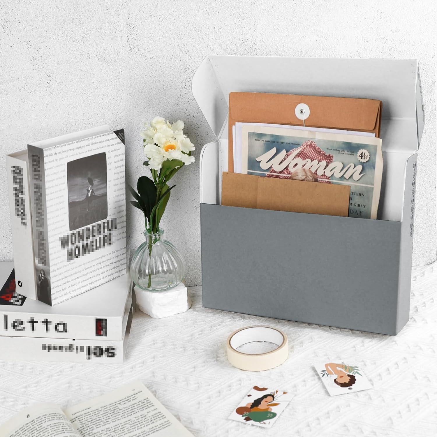 Lineco Archival Document Storage Box with Metal Edge, Acid-Free Gray Boxboard, Organize and Store Files, Prints, Photos, Legal-Sized Case 15.5" x 10.5" x 2.5" Wide