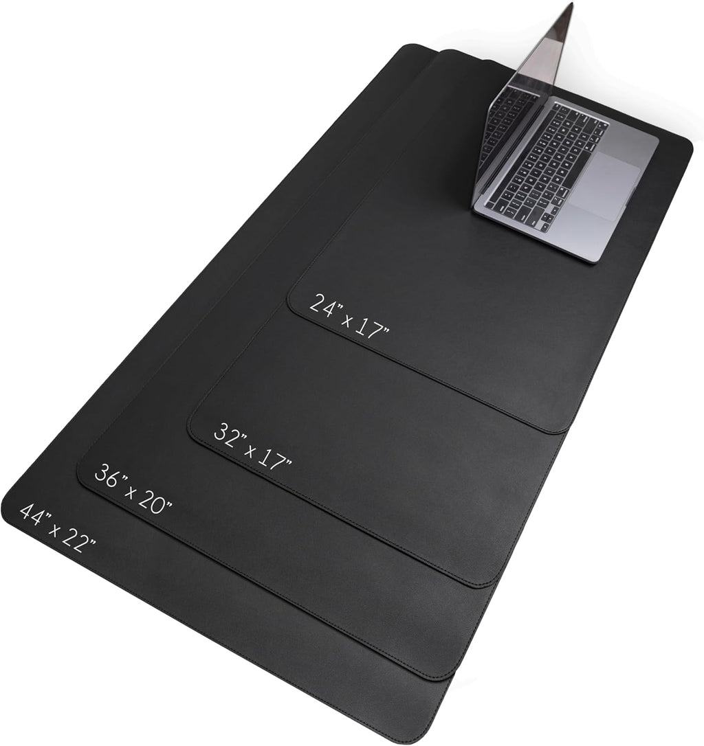 Vine Creations Leather Desk Mat 24" x 17", Desk Protector, PU Leather Desk Pad, Non Slip Small Desk Pad Mat, Desk Blotter, Desk Pads on Top of Desks, Home or Office Small Desk Mat (Black)