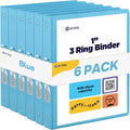 3 Ring Binder Blue, 1 Inch, 1” Clear View Cover with 2 Inside Pockets Round Ring Binder, Colored School Supplies Binders, Also Available in Pink, Blue, Purple, Green, and Grey (6 PC) – by Enday