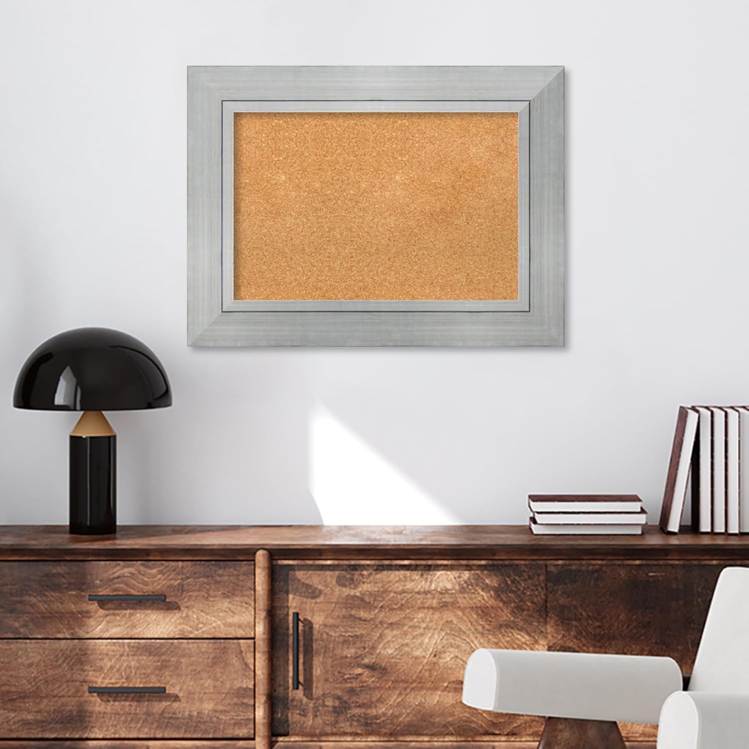 Amanti Art Natural Cork Board for Wall, 23x31 Vision Board with Silver Wood Frame, Medium Corkboard Office Decor for Home Organization, Casual Corkboard Pinboard to Display Items for Home